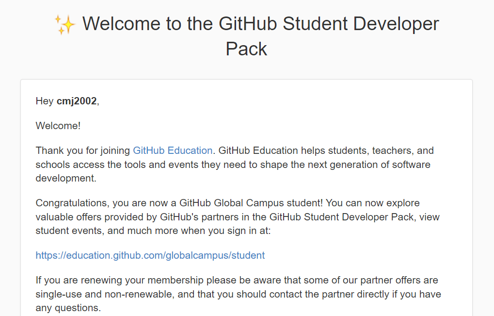 GitHub 学生认证确认邮件